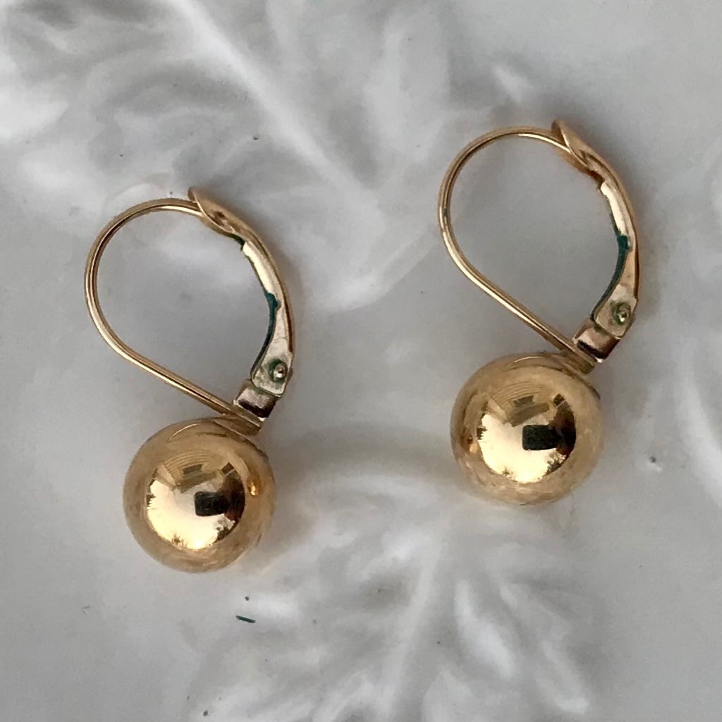 14k Gold Ball Lever Back Earrings